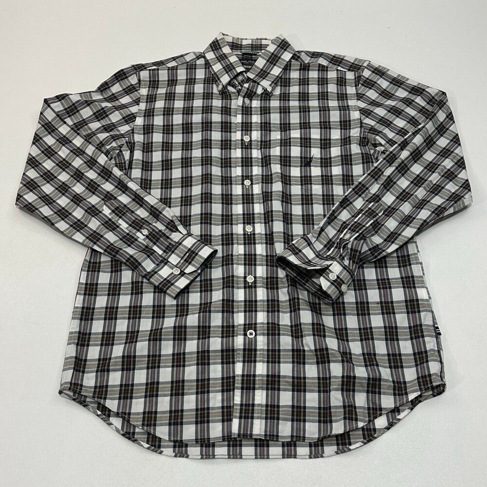 Nautica Men's Button-Down Plaid Shirt White Size M - Picture 2 of 5